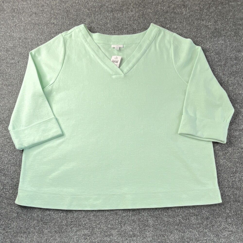 J. Jill Women’s Seafoam Green Knit V-Neck 3/4 Sleeve Tunic Plus Size 2X